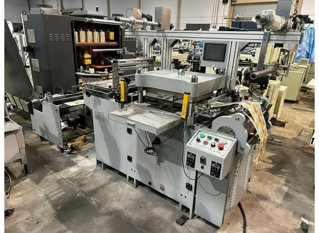 Refurbished single-head flat bed die cutter with rewinder